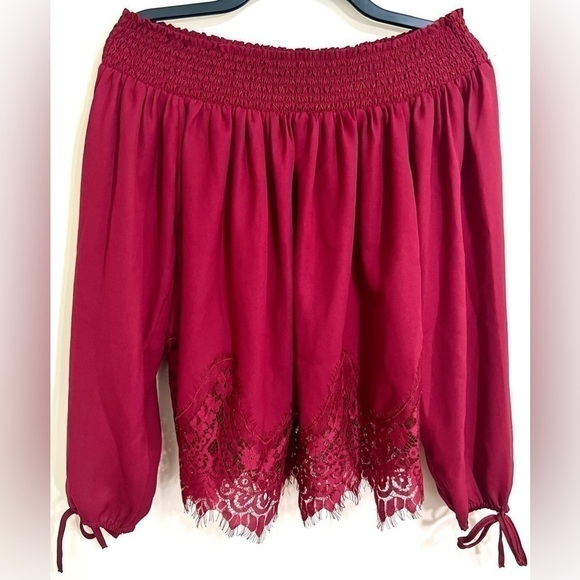 ABERCROMBIE & FITCH Women’s Off Shoulder Maroon Red Eyelash Lace Long Sleeve M‎ - Picture 1 of 15